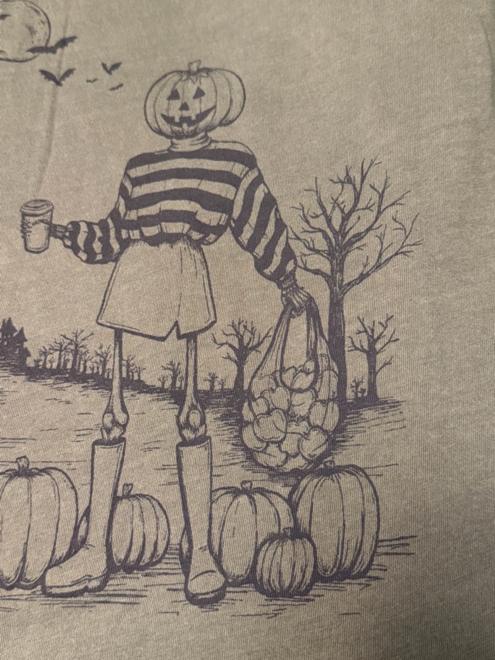 American Eagle Halloween Pumpkin Graphic T-Shirt Green Cotton XL - Picture 8 of 8